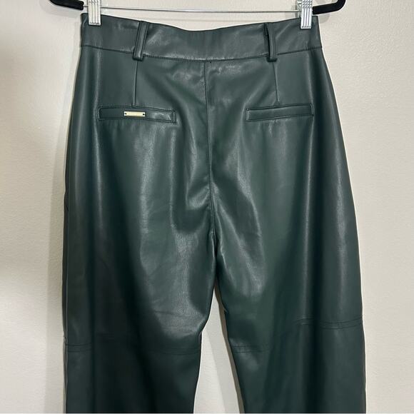 NWT Maniere De Voir Vegan Leather High Waisted Pants Forest Green Size 8 - Picture 9 of 11